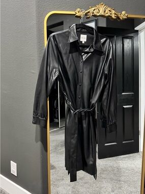 NIC+ZOE Black Faux-Leather Shirt Dress